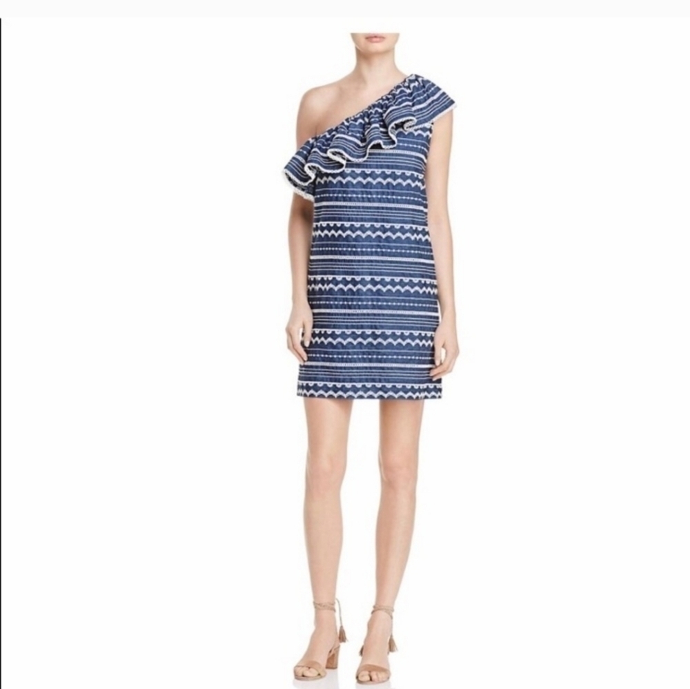 Parker Katrina Women's One-Shoulder Embroidered Sheath Casual Dress, XSMALL